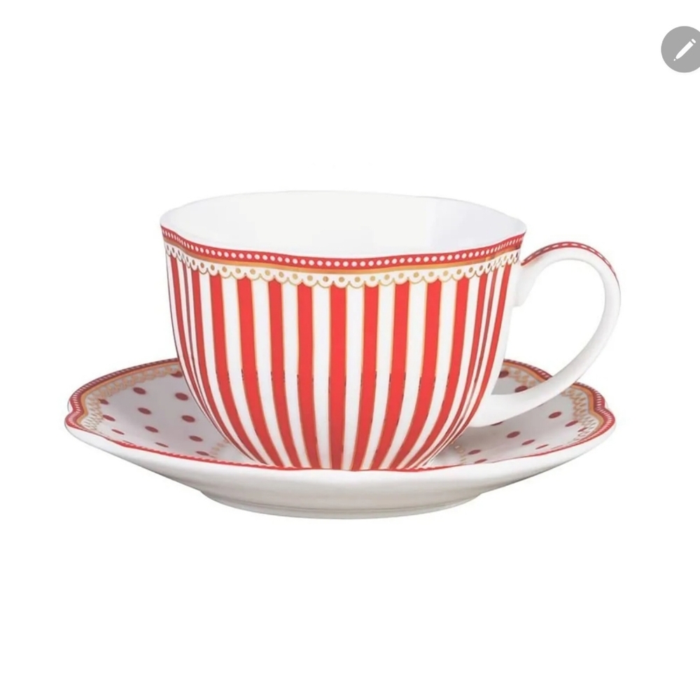 Red Josephine Teacup and Saucer Set Of 2